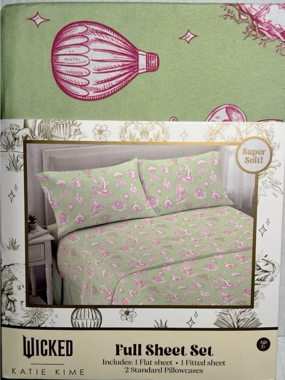 Wicked Katie Kime FULL Sheet Set 4 Pc Set Super Soft Green